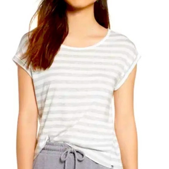 Joe’s Jeans t-shirt striped rolled sleeve Grey white Size Small - Picture 9 of 9